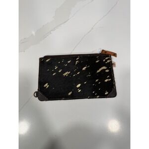 Vaan & Co Black Cowhide Gold Splatter Leather ID Wallet Pouch Zipper Case